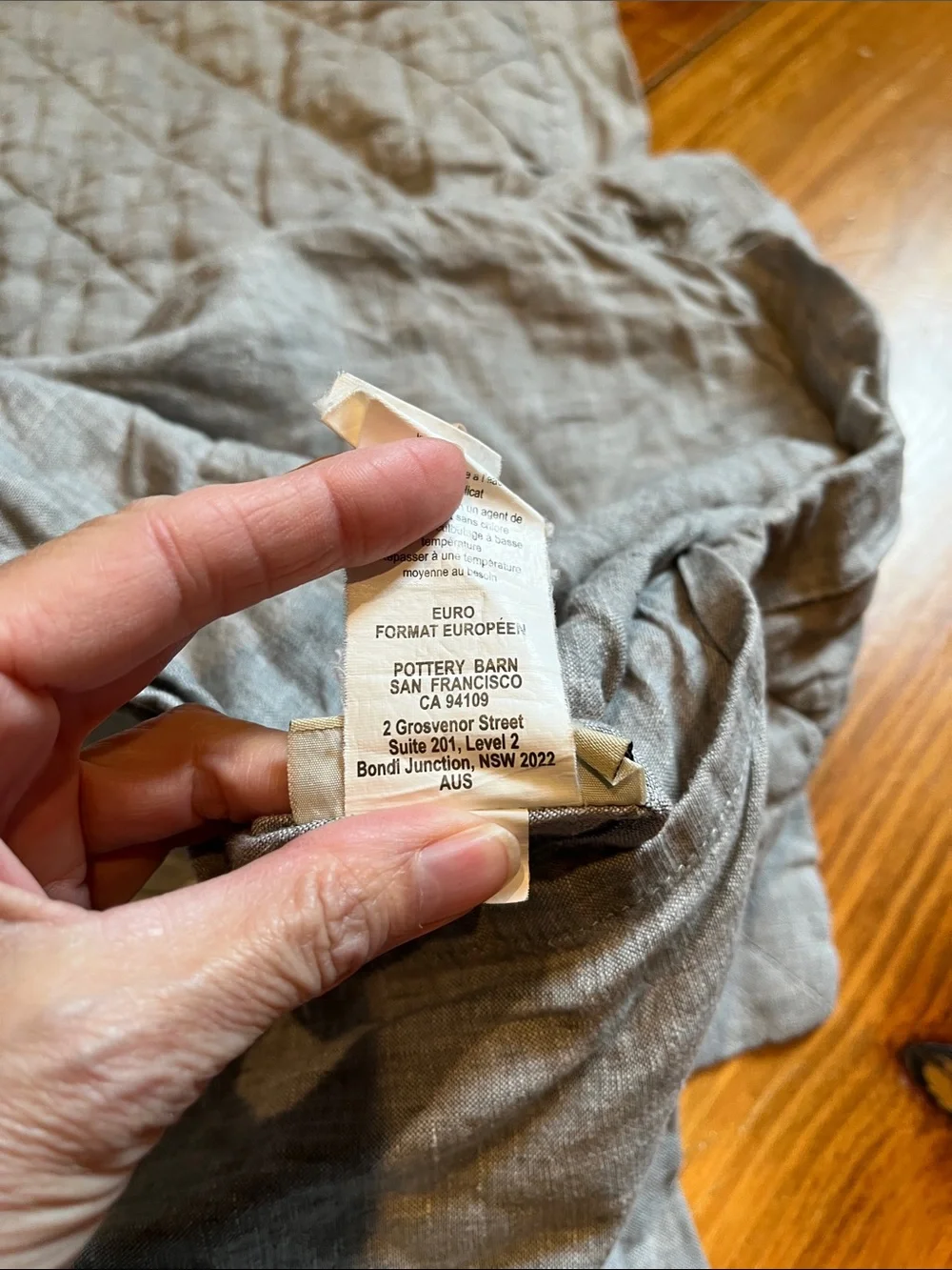 Set/2 POTTERY BARN *Euro* Belgian Flax Linen Diamond Quilted Shams Chambray